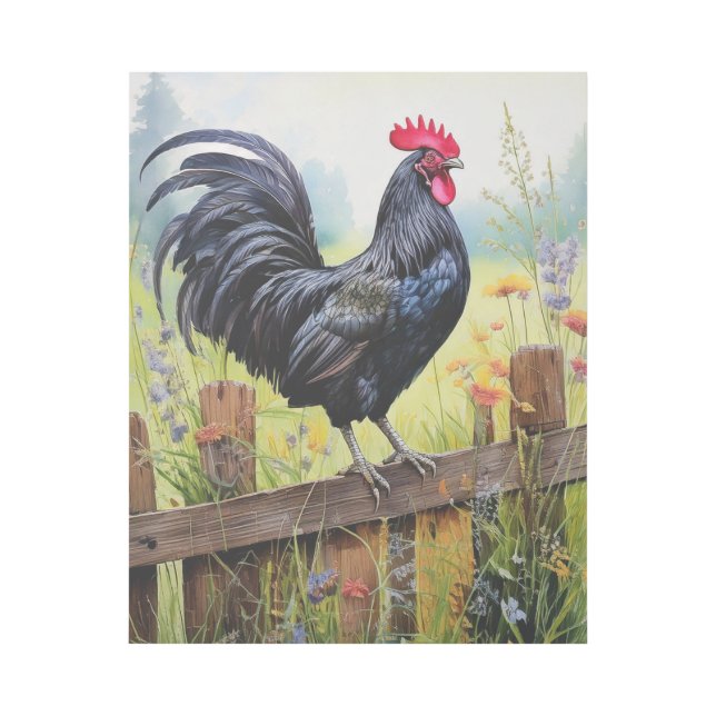 Farm Rooster and Wildflowers Gallery Wrap (Front)