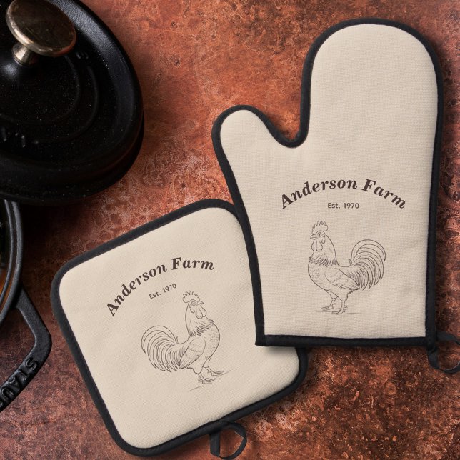 Farm Rooster Oven Mitt & Pot Holder Set (Farm Rooster Oven Mitt & Pot Holder Set)