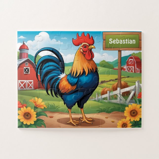 Farm Rooster Personalized Kids Jigsaw Puzzle (Horizontal)
