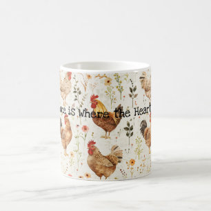 Farm Roosters Floral Home Heart Coffee Mug