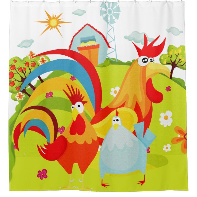 Farm Roosters Shower Curtain (Front)