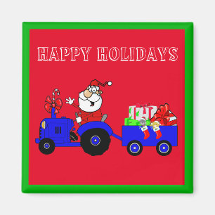 Farm Santa On Tractor With Gifts Magnet