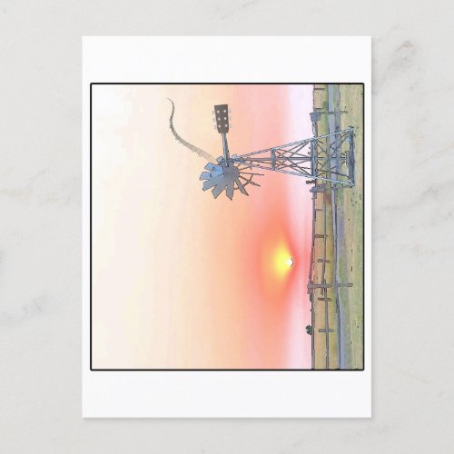 Farm Scene at Sunset with Rustic Windmill  Postcard