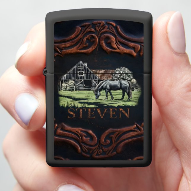 Farm Scene With Horse Zippo Lighter (In Hand)