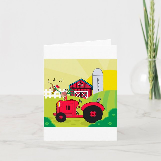 Farm Scene with Singing Rooster on Tractor  Card (Creator Uploaded)