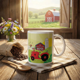 Farm Scene with Singing Rooster on Tractor  Coffee Mug
