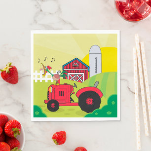Farm Scene with Singing Rooster on Tractor Napkins