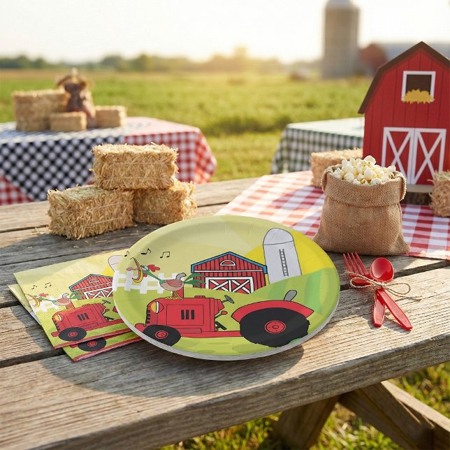 Farm Scene with Singing Rooster on Tractor  Paper Plates (Creator Uploaded)