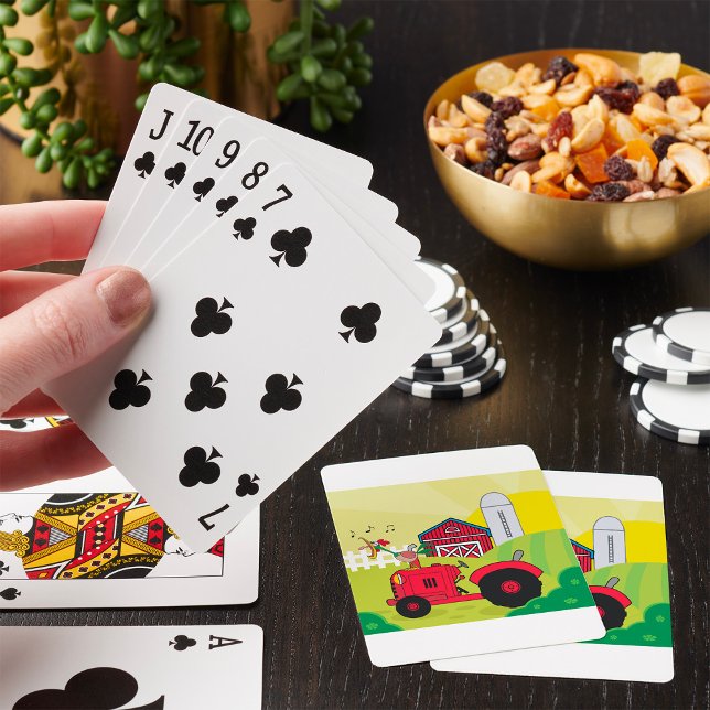 Farm Scene with Singing Rooster on Tractor  Poker Cards (Creator Uploaded)