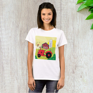Farm Scene with Singing Rooster on Tractor  T-Shirt