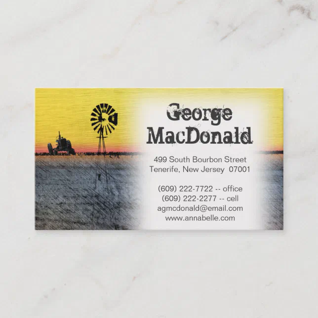 Farm Scene with Tractor & Windmill Business Card | Zazzle