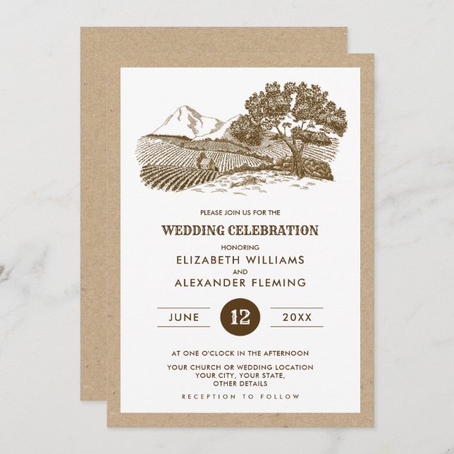 Farm Scetch Kraft Paper Rustic Wedding  Invitation (Front/Back)