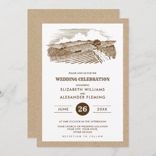 Farm Scetch Kraft Paper Rustic Wedding Invitation