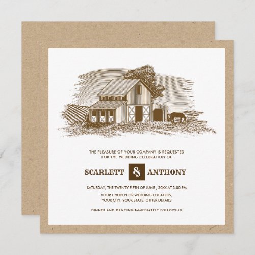 Farm Scetch Kraft Paper Rustic Wedding Invitations