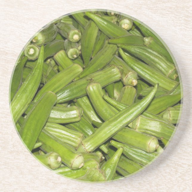 Farm Series---Fresh Green Okra---Coaster Sandstone Coaster (Front)