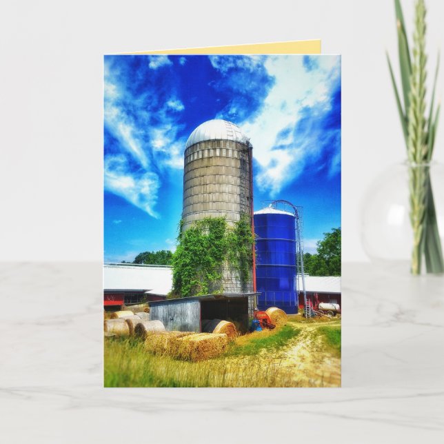 Farm silos & hay bales in Davisburg, MI Card (Front)