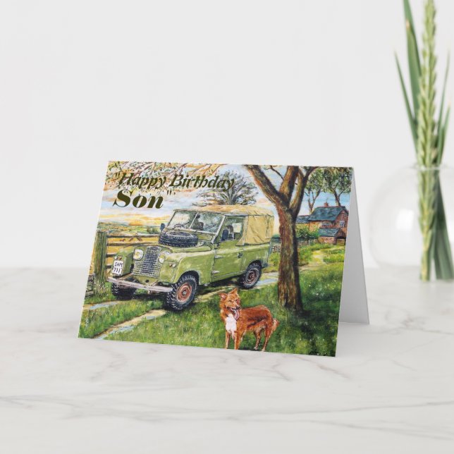 "FARM" Son Birthday Card With Land Rover Scene (Front)