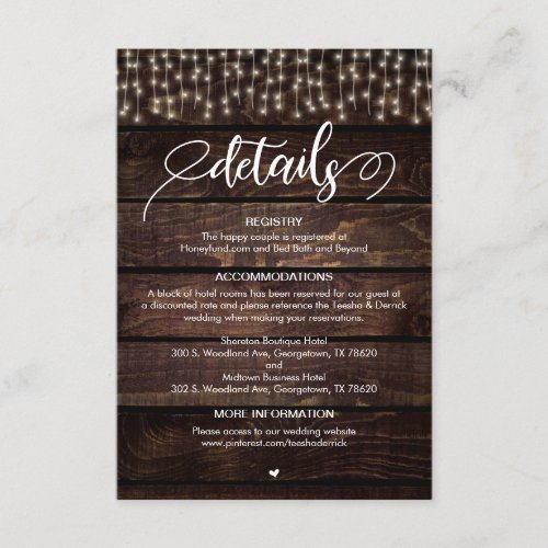 Farm String Lights Chalkboard Wedding Details Enclosure Card