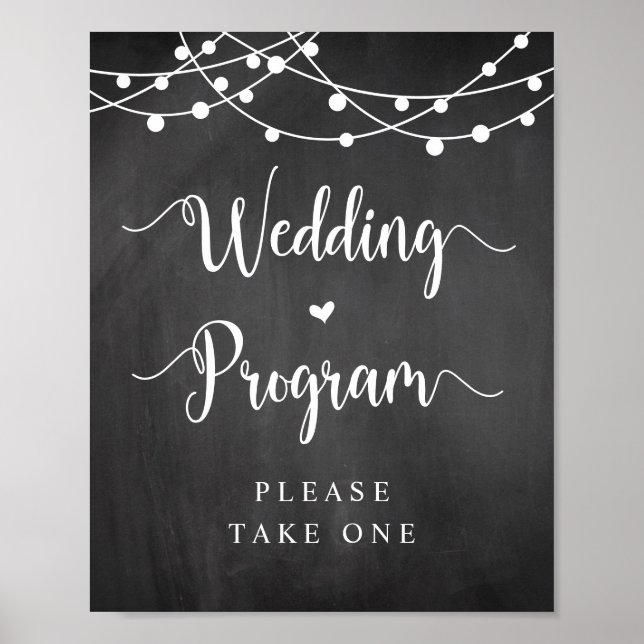 Farm String Lights, Chalkboard, Wedding Program Poster (Front)