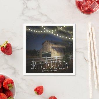 Farm String Lights Rustic Barn Wedding Napkins | Zazzle
