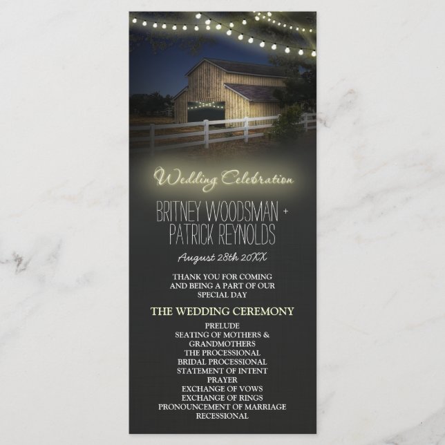 Farm String Lights Rustic Barn Wedding Programs (Front)