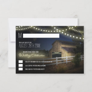Farm String Lights Rustic Barn Wedding RSVP Cards