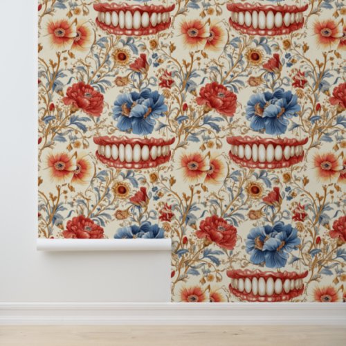 Farm Style Teeth Flower Smile Dental Clinic Decor Wallpaper