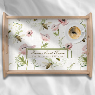 "Farm Sweet Farm" Family name wildflower and bees Serving Tray