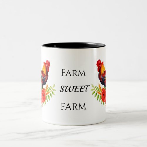 Farm Sweet Farm Floral Rooster  Two_Tone Coffee Mu Two_Tone Coffee Mug