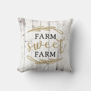 Farm Sweet Farm White Wood Country Farmhouse Throw Pillow