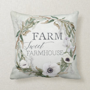 Farm Sweet Farmhouse Wreath Eucalyptus Anemone Throw Pillow