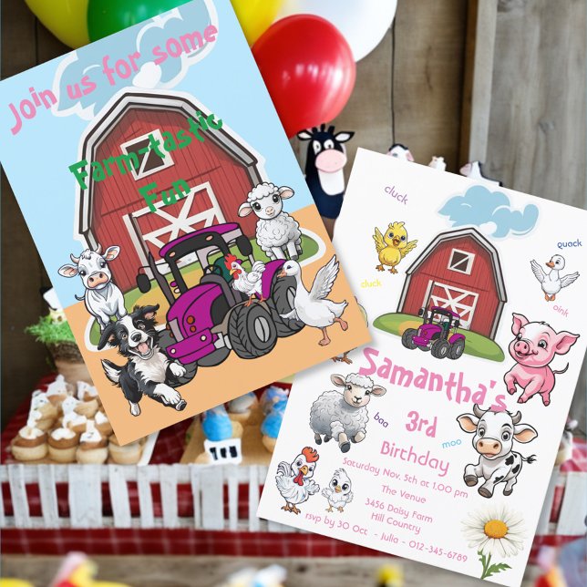 Farm-tastic Barnyard Animals Tractor Birthday Bash Invitation (Creator Uploaded)