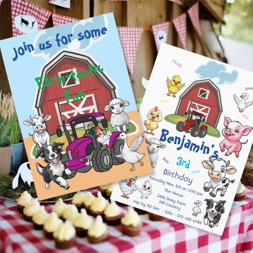 Farm_tastic Fun Barnyard Animals Birthday Party Invitation