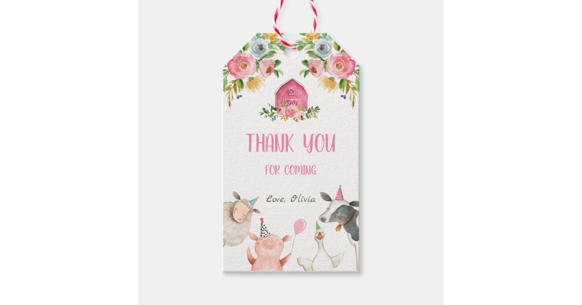 Farm Thank You Favor Barnyard Party Animal Girl Gift Tags | Zazzle