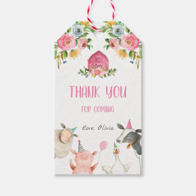 Farm Thank You Favor Barnyard Party Animal Girl Gift Tags | Zazzle