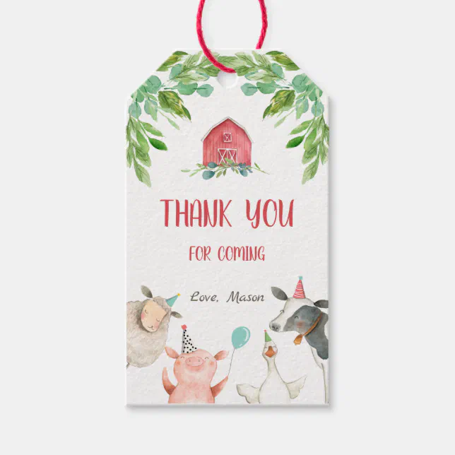 Farm Thank You Favor Barnyard Zoo Party Animal Boy Gift Tags | Zazzle