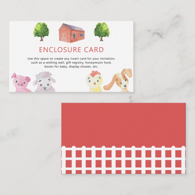 Farm theme baby shower - Custom Text Enclosure Card (Front/Back)