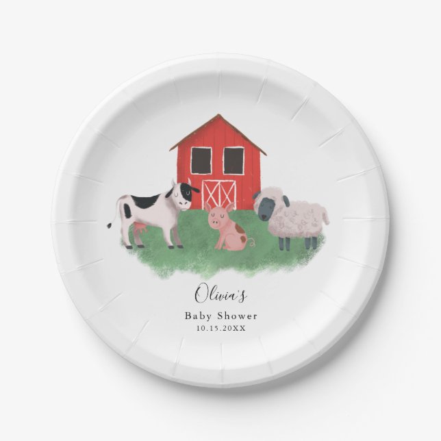 Farm Theme Baby Shower Paper Plates (Front)