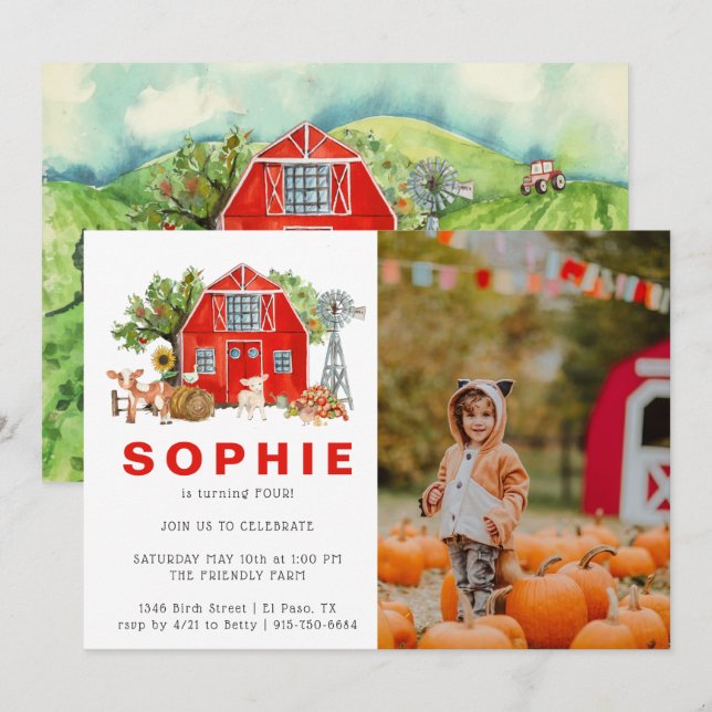 Farm Theme | Barn Birthday Party Invitation (Front/Back)