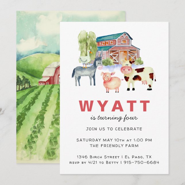 Farm Theme Birthday Party Invitation (Front/Back)