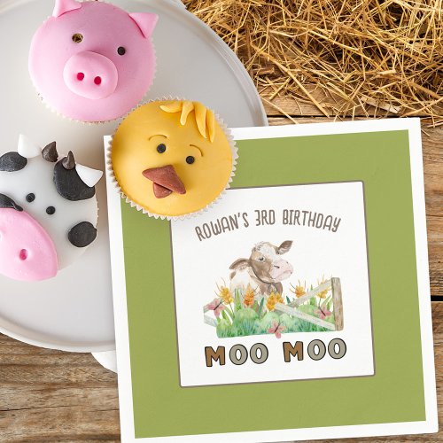 Farm Theme Cow Moo Moo Kids Birthday Party Napkins