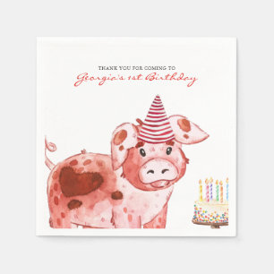 Farm Theme Pig Birthday Party Napkins