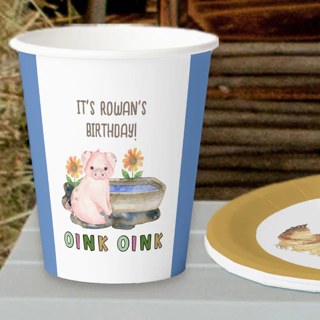 Farm Theme Pig Oink Oink Kids Birthday Party Paper Cups | Zazzle