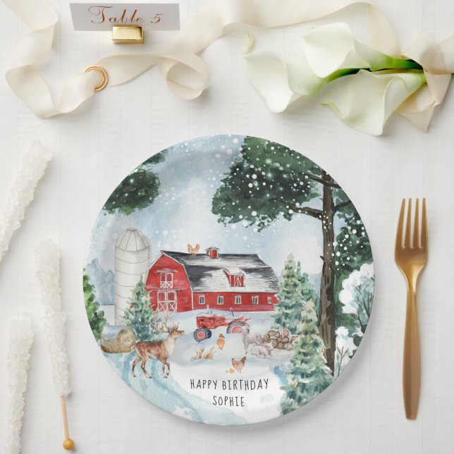 Farm Theme | Winter Barn Birthday Party Paper Plates (Wedding)