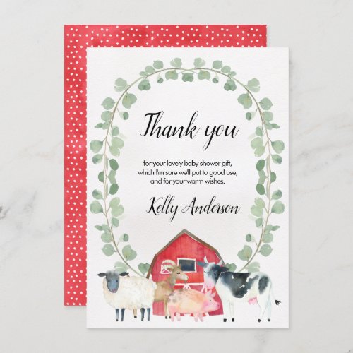 Farm Themed Baby Shower Thank You Card