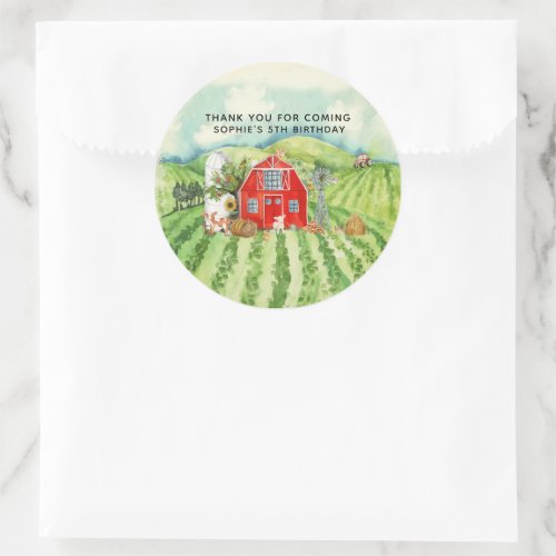 Farm Themed Birthday Party Thank You Favor Classic Round Sticker