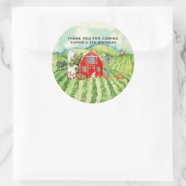 Farm Themed Birthday Party Thank You Favor Classic Round Sticker (Bag)