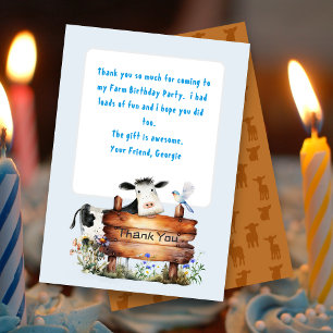 Farm Themed Birthday Thank You message cards