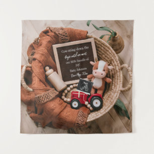 farm themed woven basket pregnancy announcement tapestry