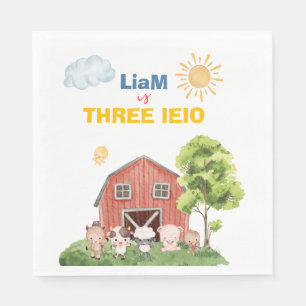 Farm Three I-E-I-O 3rd Birthday Napkins
